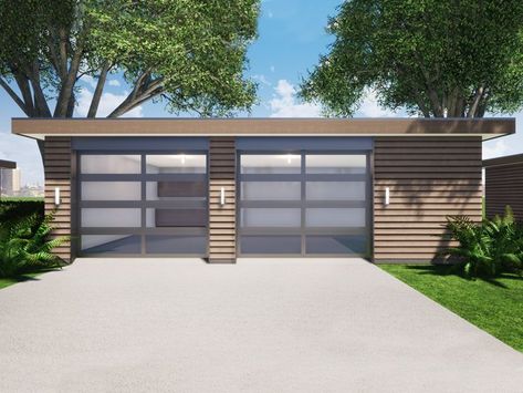 052G-0026: Detached Modern Garage Plan with Storage; 32'x24' Three Car Garage Plans, 3 Car Garage Plans, Concrete Siding, Plan Garage, Home Structure, Pool House Plans, Carport Garage, Modern Garage, Three Car Garage