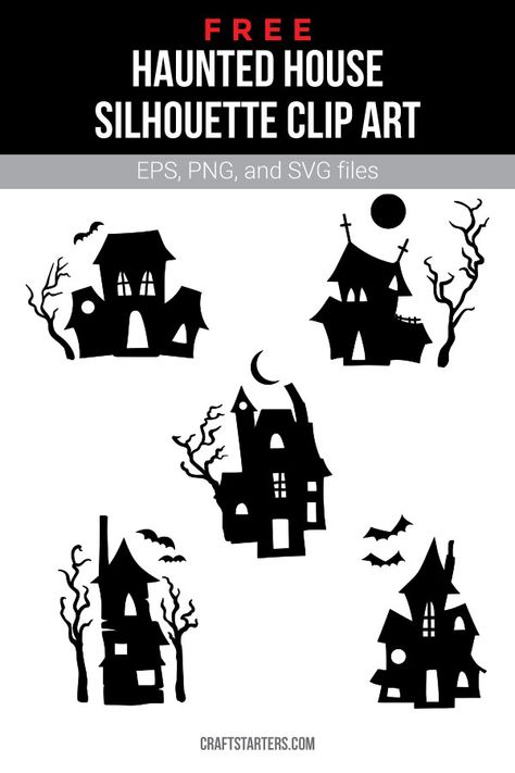 Hill Silhouette, Haunted House Silhouette, House On Hill, Silhouette Printables, Clip Art Halloween, Vintage Halloween Images, House Silhouette, Halloween Stencils, Halloween Paper Crafts