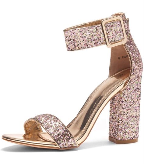 Women's Gold Glitter Chunky High Heel Sandal Open Toe Pumps with Buckle. Click to shop on Amazon. #chunkyheels #highheels Rose Gold Block Heels, Gold Chunky Heels, Heel Sandals Outfit, Wedding Pumps, High Heel Dress, Party Pumps, Custom Made Shoes, Fashionable Shoes, Chic Heels