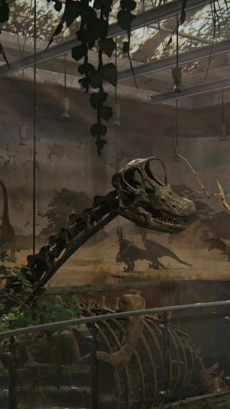 The Last Of Us Dinosaur, Dino Aesthetic Wallpaper, Fossil Wallpaper, Tlou Environment, Dino Museum, Tlou Wallpapers, Tlou Aesthetic, Life Finds A Way, Apocalypse Aesthetic