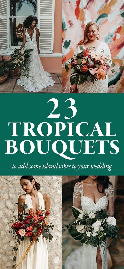 Tropical Bridal Bouquet, Tropical Wedding Bouquets, Bouquets Ideas, Tropical Wedding Inspiration, Palm Wedding, Wedding On The Beach, Wedding Tropical, Beach Wedding Colors, Tropical Beach Wedding