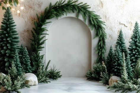 Christmas Tree Arch Photography Backdrop UK RR8-347 Christmas Church Backdrop, Photos With Santa Backdrop, Church Christmas Backdrop, Santa Photo Backdrop Ideas, Christmas Party Photo Backdrop, Christmas Backdrops For Photos, Christmas Photo Op, Christmas Backdrop Ideas, Christmas Village Backdrop