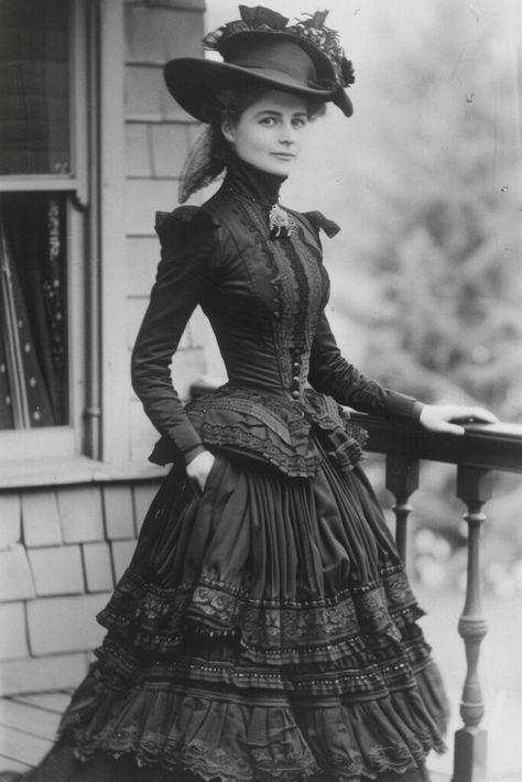 Gothic 1800s Dress, 1800s Witch Costume, 1800 Gothic Fashion, Gothic Victorian Costume, Dresses Through History, Victorian Photography Aesthetic, 1800 Fashion Women, Victorian Clothes Women, Victorian Era Aesthetic Dark