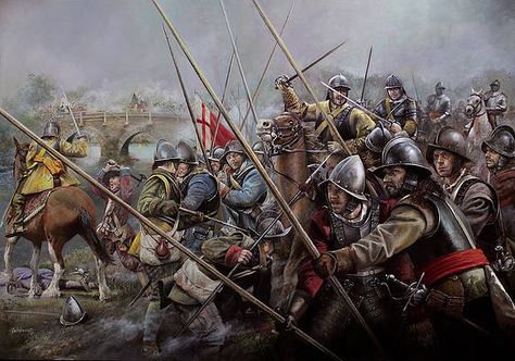 The Battle of Cropredy Bridge by Chris Collingwood Century Armor, Historical Warriors, Early Modern Period, Historical Painting, English History, Medieval Knight, Napoleonic Wars, Military Art, Modern Warfare