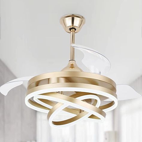 Amazon.com: 42 Inch Retractable Ceiling Fan, Geometric Circled Hanging Light Fan with Silent Motor, Retractable Blades, 6 Speed, 3 Color Change, Timer, Memory, Gold Chandelier Fan Ceiling Light for Bedroom : Tools & Home Improvement Retractable Ceiling Fan, Gold Ceiling Fan, Ceiling Fan With Lights, Contemporary Ceiling Fans, Gold Diy, Dimmable Led Lights, Led Ceiling Fan, Modern Ceiling Fan, Lighting Ceiling