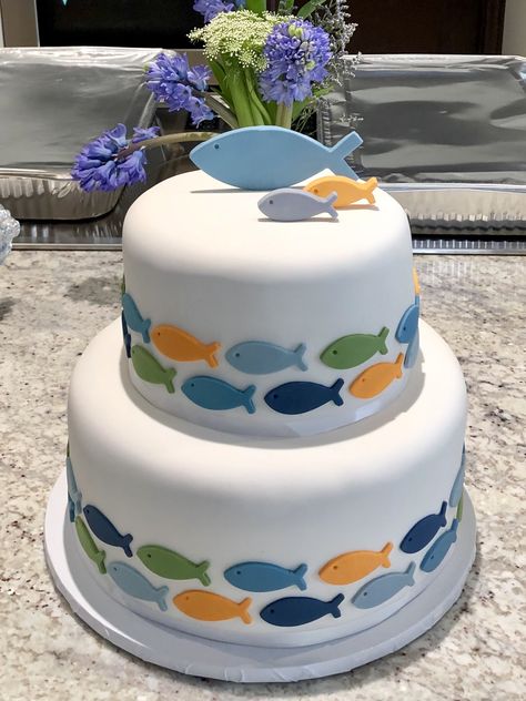 “Fishing” Baby Shower Cake Fishing Baby Shower Cake, Fish Themed Cake, Baby Shower Fishing Theme, Adoption Cake, Baby Shower Theme Cake, Fishing Baby Shower, Baby Shower Sheet Cakes, Fishing Baby Shower Theme, Shower Video