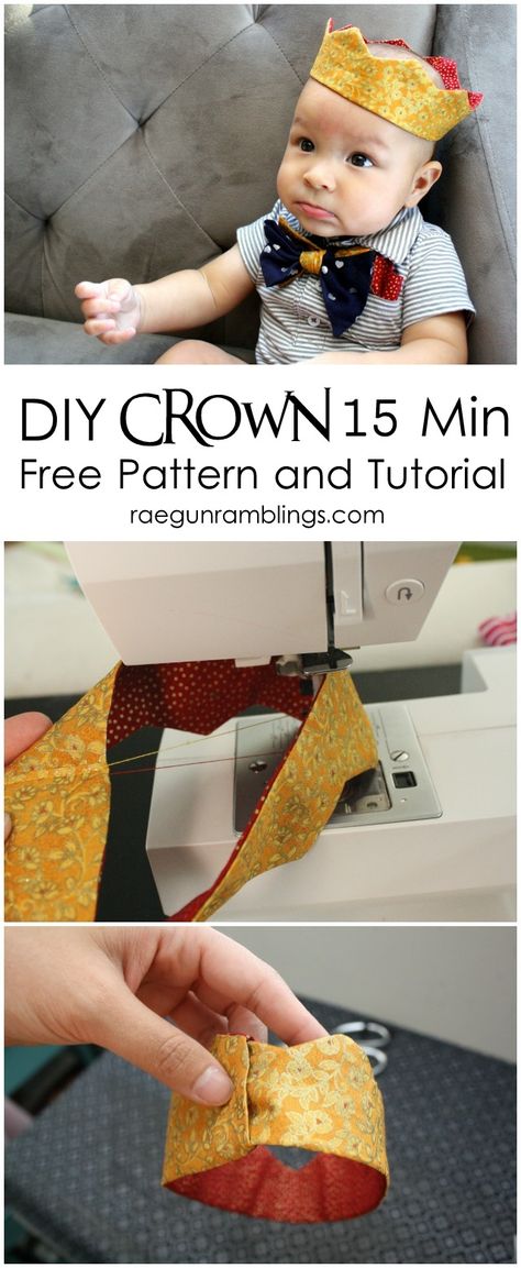 15 minute Fabric Crown Tutorial and FREE pattern (baby to adult) - Rae GUn Ramblings Fabric Crown Pattern Free, Fabric Crown Pattern, Crown Tutorial, Nativity Costumes, Fabric Crown, Baby Crown, Dress Up Boxes, Crown Pattern, Pattern Baby