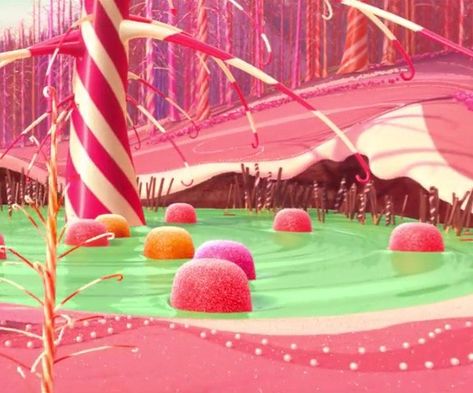 Wreck It Ralph Candy Land, Sugar Rush Aesthetic, Candy Land Aesthetic, Candy World Aesthetic, Candyland Chocolate Mountain, Candyland Aesthetic, Sugar Rush Wreck It Ralph, Gloppy Candy Land, Candy Land Concept Art