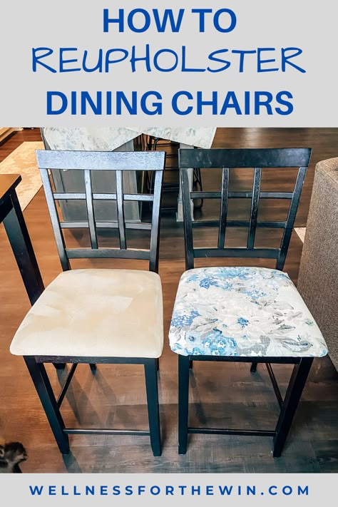 Refinish Dining Chairs, Kitchen Chairs Diy, Redo Chairs, Dining Room Chairs Diy, Reupholstering Chairs, Reupholster Chair Diy, Reupholster Dining Room Chairs, Chair Reupholster, Upholstered Chairs Diy