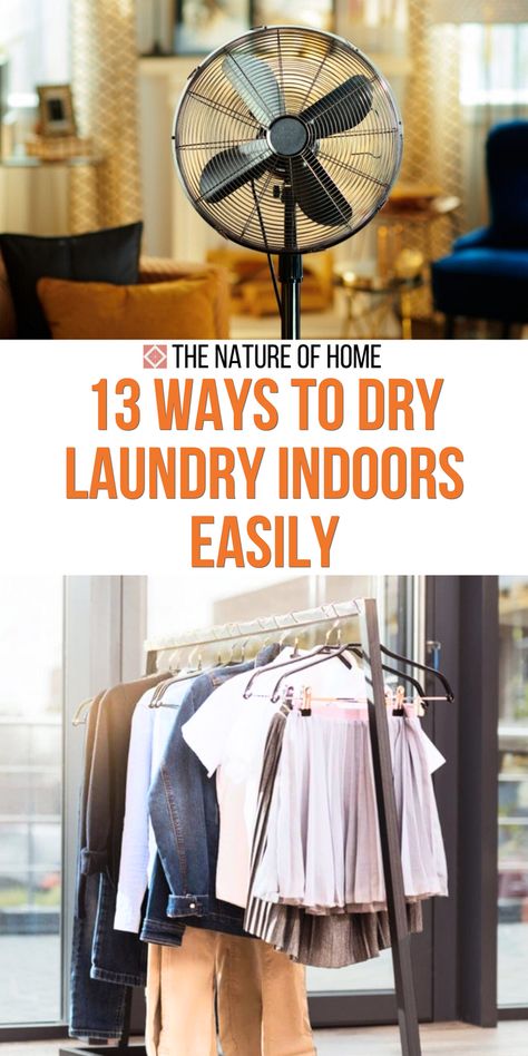 No dryer? Here are 13 ways to dry your laundry indoors! This guide covers practical solutions, from window rods and hangers to drying racks and fans, that help you keep clothes fresh. Perfect for eco-friendly homes and small spaces, save this pin for an easy, energy-efficient laundry solution. Diy Indoor Clothesline Ideas, Diy Clothes Drying Rack Indoor, Air Dry Clothes Indoors, Drying Clothes Indoors Small Spaces, How To Dry Clothes Without A Dryer, Indoor Clothes Drying Ideas, Clothes Drying Ideas, Dry Clothes Indoors, Indoor Clothes Lines