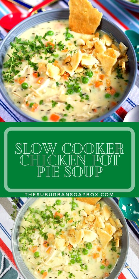 Ready when you are, Slow Cooker Chicken Pot Pie Soup is the fix it and forget it meal for busy weeknight dinners! Rich and creamy, this Chicken Pot Pie Soup recipe is hearty and filling. Made with ingredients you already have in your kitchen, so no extra trip to the store needed. Chicken Pot Pie Crock Pot Easy, Crock Pot Chicken Pot Pie Soup, Chicken Pot Pie Soup Recipe Slow Cooker, Slow Cooker Pot Pie Soup, Crock Pot Pie, Easy Chicken Pot Pie Soup Crockpot, Chicken Pot Pie Soup Stove Top, Slow Cooker Chicken Pot Pie Soup, Easy Crockpot Chicken Pot Pie With Biscuits