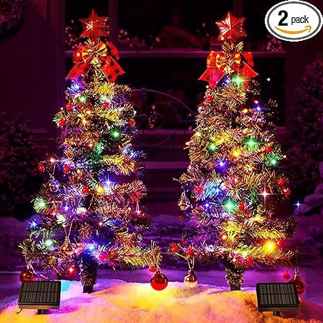 COXSENI 68LED Solar Christmas Tree Lights Outdoor Waterproof, 8 Modes Solar Xmas Trees Lights with Xmas Ball & Red Berry, Solar Powered Christmas Decorations for Outside Pathway Garden Yard Decor,2PCS Rainbow Lights Christmas Tree, Flowerbed Fence, Christmas Tree Lights Outdoor, Tree Lights Outdoor, Solar Christmas Tree, Christmas Pathway Lights, Solar Tree, Cheap Christmas Trees, Outdoor Tree Lighting