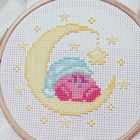 Kirby - Cross Stitch WIP. 🥰 #crossstitch #crossstitchpattern #craft #kirby #pixel #pixelart #retro #moon #pretty #love Kirby Cross Stitch Pattern, Kirby Cross Stitch, Retro Moon, Pretty Cross Stitch, Stitching Ideas, Stitch Ideas, Pixel Art Design, Cute Cross Stitch, Pixel Art Pattern