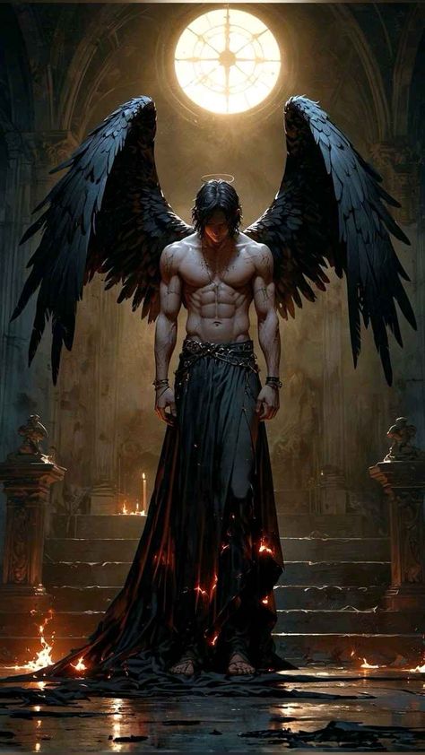 Lucifer Demon Art, Fallen Angel Pose Reference, Blonde Demon Male, Half Angel Half Demon Art, Angels And Demons Aesthetic, Dark Angel Male, Male Angel Aesthetic, Dark Demon Art, Lucifer Illustration