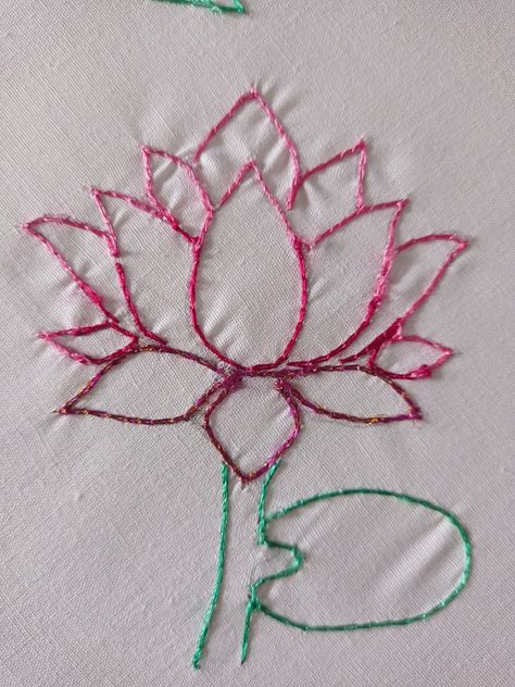 3 colour lotus using chain stitch only Embroidered Lotus Flower, Lotus Flower Embroidery, Lotus Embroidery, Seed Stitch, Diy Sewing Clothes, Embroidery And Stitching, Chain Stitch, Sewing Clothes, Embroidery Flowers