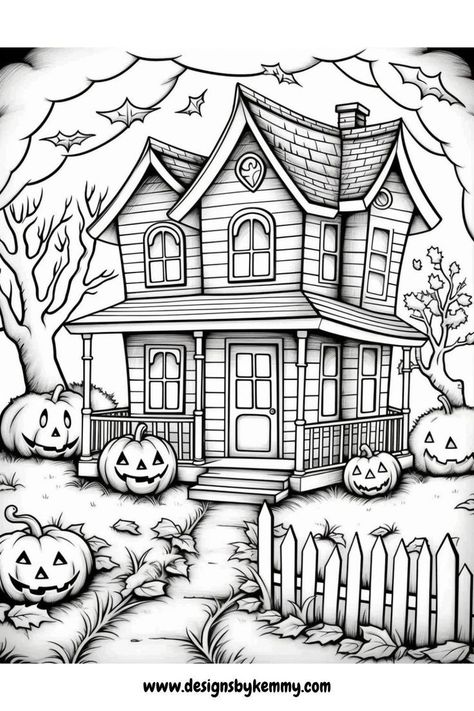 Spooky Halloween House Coloring Pages by Kemmy! Decorate your own haunted houses with these 10 unique designs. Perfect for kids of all ages. #halloween #coloringpages #halloweendecor #halloweencrafts #spooky Halloween Color Pages, House Coloring Pages For Kids, Coloring Page Halloween, Coloring Halloween, Coloring Pages Halloween, House Coloring Pages, Kindergarten Colors, House Colouring Pages, Fall Coloring Pages