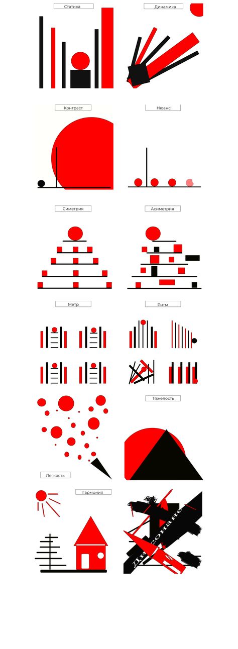 Harmony Composition Design, Static And Dynamic Composition, Harmony Composition, Contrast Composition, Web Design Jobs, Geometric Shapes Drawing, Color Theory Art, Academic Drawing, Geometric Composition