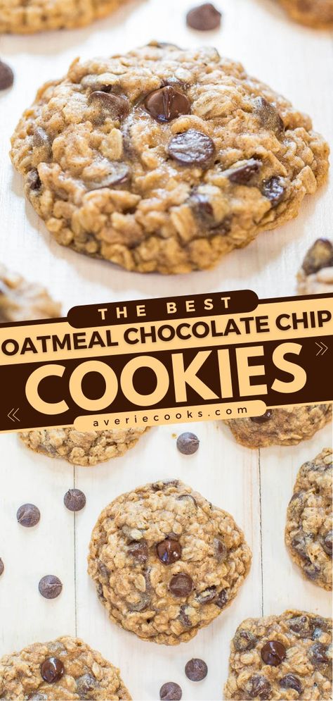 BEST EVER Oatmeal Chocolate Chip Cookies - Averie Cooks Chocate Chip Cookies, Easy Oatmeal Chocolate Chip Cookies, Best Oatmeal Chocolate Chip Cookies, Quick Chocolate Chip Cookies, Chocolate Chip Oatmeal Cookies Healthy, Oat Chocolate Chip Cookies, Chewy Oatmeal Chocolate Chip Cookies, Peanut Butter Oatmeal Chocolate Chip, Peanut Butter Oatmeal Chocolate Chip Cookies