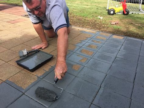 Paving the Way - Transforming Old Pavers Cement Pavers, Paint Concrete Patio, Painted Pavers, Outdoor Pavers, Paving Ideas, Outdoor Paving, Concrete Patios, Paving Design, Patio Slabs