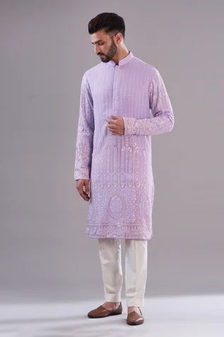 Lavender Color Kurta Men, Pastel Color Kurta For Men, Lavender Outfit Men, Pastel Kurta Men, Lavender Kurta Men, Purple Kurta For Men, Purple Indian Outfit, Hand Embroidery Beads, Lavender Outfit