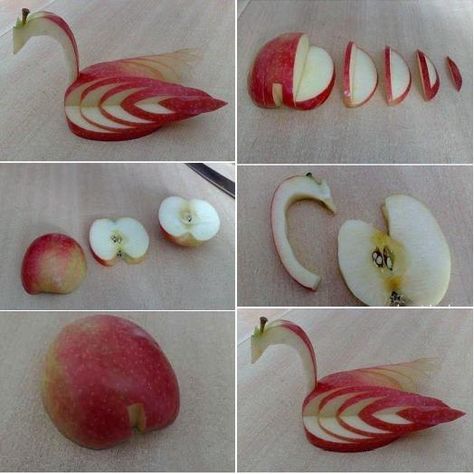 How to make Apple Swan step by step DIY tutorial instructions, How to, how to do, diy instructions, crafts, do it yourself, diy website, art project ideas Apple Swan, Decorações Com Comidas, Fruit And Vegetable Carving, Edible Crafts, Creative Food Art, Vegetable Carving, Fruit Arrangements, Edible Arrangements, Fruit Decorations