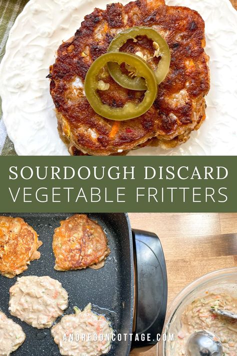 My favorite way to use up sourdough discard is this recipe for sourdough vegetable fritters! They are so good at any meal (top with an egg for breakfast, with a dip for lunch, as a side dish for dinner) and a yummy way to eat more veggies. Sourdough Discard From Fridge Recipes, Sourdough Discard Apple Fritters, Sourdough Discard Zucchini Recipes, Vegan Sourdough Discard Recipes, Sourdough Zucchini Fritters, Sourdough Discard Only Pancakes, Veggie Egg Muffins, Kiwi Recipes, Veggie Fritters