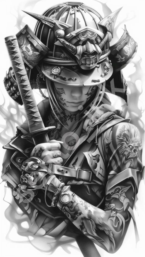 47 Ronin Tattoo, Female Samurai Tattoo, Ronin Tattoo, China Cartoon, Japanese Warrior Tattoo, Samurai Warrior Tattoo, Tattoo Japanese Style, Samurai Illustration, Female Samurai