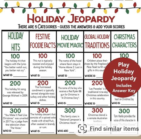 Holiday Jeporady, Christmas Jeapordy Board, Christmas Jeopardy Board, Christmas Jepordy Game, Christmas Jepordy, Holiday Jeopardy, Gathering Games, Diy Christmas Activities, Christmas Jeopardy