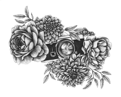 Camera Tattoo Design, Camera Tattoo, Camera Design, Graphite Drawings, Art Prints For Sale, Vintage Camera, Arm Sleeve, Electronics Projects, Flower Tattoos