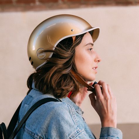 Thousand Bicycle Helmet - Stay Gold | Cyclechic Womens Bike Helmet, Motorcycle Armor, Cool Bike Helmets, Hjc Helmets, Agv Helmets, Bicycle Chic, Motocross Helmet, Motorbike Helmet, Velo Vintage