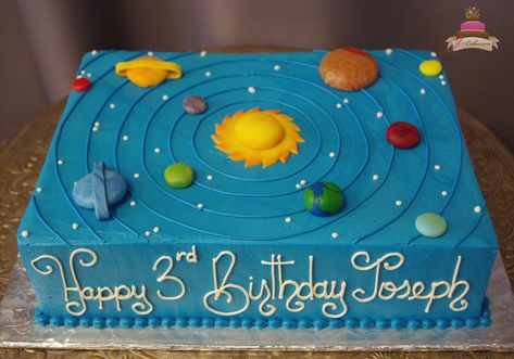 Solar System Sheet Cake, Solar System Cake Ideas, Galaxy Sheet Cake, Space Cake Ideas, Space Birthday Cake, Solar System Birthday, Space Cakes, Solar System Cake, Planet Birthday