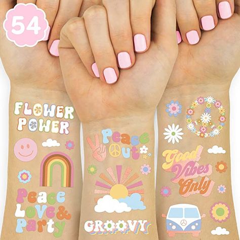 Bach Party Decorations, Flower Power Party, Hippie Birthday Party, Hippie Birthday, Party Tattoos, Hippie Party, Girls Party Favors, Bridesmaid Favors, Tattoos For Kids