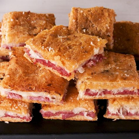 Reuben Squares - Delish.com Reuben Squares, Corned Beef Recipes, Reuben Sandwich, Square Recipes, Flaky Crust, Better Version, Football Food, Corned Beef, Appetizer Dips