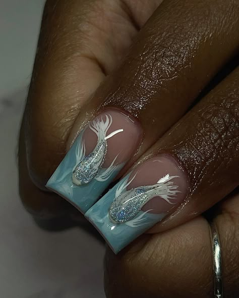 my favorite set everrr 🩵🪷✨ inspired by: @amys.clients #slayedbyjayde 💅🏽 #nails #nailsofinstagram #CTnails #nailsCT #airbrushnails… | Instagram Koi Nails, Iconic Nails, Free Style Nails, Fish Nail Art, Aquarium Nails, Fish Nails, 90s Nails, J Nails, Nail Inspo Summer