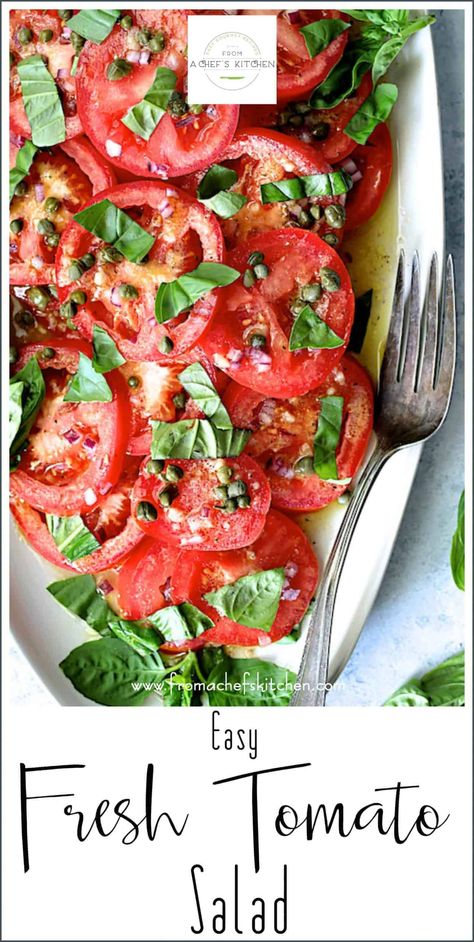 Easy Fresh Tomato Salad Southern Tomato Pie, Tomato And Onion Salad, Side Salad Recipes, White Bean Salad, Simple Vinaigrette, Red Onion Salad, Onion Salad, Tomato Pie, Vinaigrette Dressing