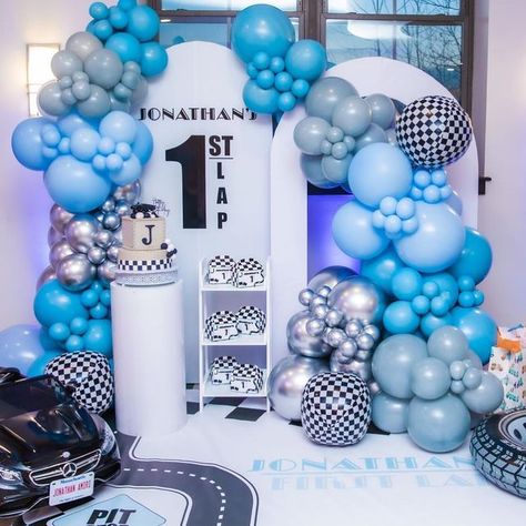 Blue Car Themed Birthday Party, Car Racing Theme Party Boy Birthday, Blue Race Car Birthday Party Ideas, Blue Party Themes, Bedding Design, Car Birthday Theme, Race Car Birthday Party, Cars Theme Birthday Party, 1st Birthday Themes