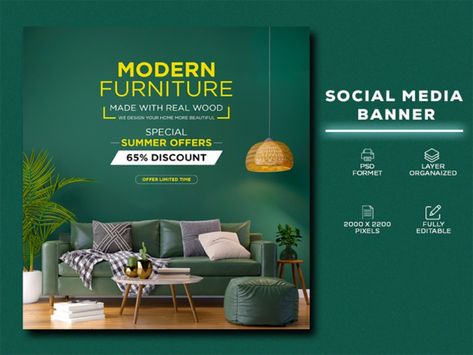 Social Media Banner | Furniture Banner | Instahram Post by MD SIAM HOSEN Furniture Banner Design Layout, Furniture Social Media Post Design Ideas, Social Media Furniture Post, Furniture Social Media Design, Interior Social Media Post, Furniture Ads Design, Furniture Banner Design, Furniture Social Media Post Design, Furniture Poster Design