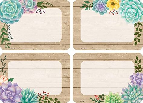 Amazon.com : Teacher Created Resources Rustic Bloom Name Tags/Labels (TCR8596) : Office Products Cute Name Tags For School, Cubby Tags, First Days Of School, Succulent Names, Dining Centerpiece, Name Tag For School, Name Tag Templates, Personalized Name Plates, Student Portfolios