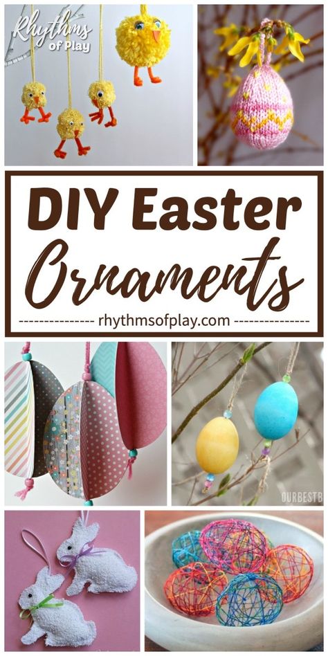 Homemade Easter Ornament Craft Ideas! Make DIY Easter egg ornaments, and other fun ornament craft ideas, to decorate Easter trees, centerpieces, and spring nature tables. Both kids and adults enjoy making these cute egg, bunny, carrot, and baby chick DIY Easter decorations. Ornament Craft Ideas, Easter Tree Diy, Diy Tree Decor, Easter Tree Ornaments, Easter Crafts For Adults, Egg Ornaments, Easter Ornaments, Easter Egg Tree, Paper Yarn