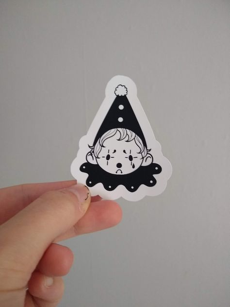 Clown Sticker 7 X 5cm Sad Clown Cute Sticker Cute - Etsy Pierott Clown Tattoo, Cartoon Clown Tattoo, Clown Head Tattoo, Post Sticker Tattoo, Matching Clown Tattoos, Clown Sticker, Clown Tattoo Cute, Cute Clown Tattoo, Clown Tattoos