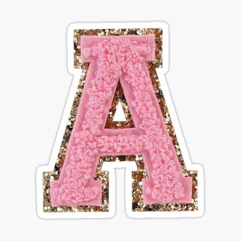 "Preppy Pink Varsity Letter A" Sticker by ktp100 | Redbubble Iron On Letter Patches, Cloth Label, Patch Sticker, Preppy Stickers, L Wallpaper, Iron On Letters, Varsity Letter, Towel Embroidery, Computer Sticker