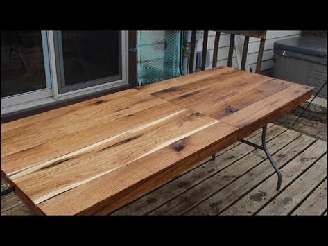 Building a Folding Table from a Folding Table - YouTube Wood Table Top For Folding Table, Folding Table Topper Diy, Folding Table Topper, Diy Folding Table, Long Folding Table, Folding Table Diy, Wood Folding Table, Fake Wood, Toppers Diy