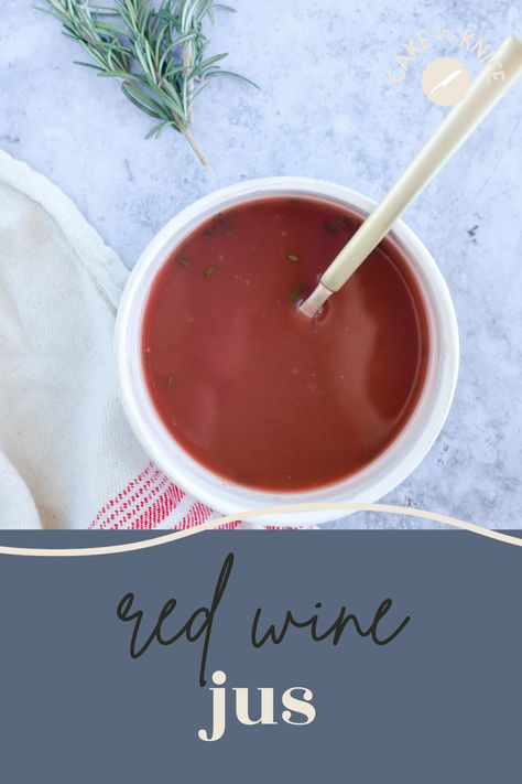 Red Wine Jus is the best sauce to serve with savory and hearty meats! It is incredibly simple to make, with red wine, beef stock, and fresh rosemary. You can make it ahead or while your meat is cooking! Makes 1 cup. | cakenknife.com Red Wine Jus Recipe, Red Wine Jus, Jus Recipe, Coffee Rubbed Steak, Red Wine Beef, Red Wine Recipe, Short Ribs Slow Cooker, Crusted Rack Of Lamb, Spring Recipes Dinner