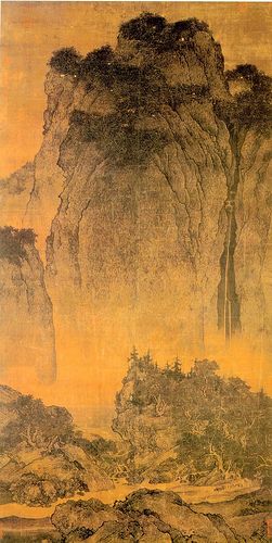 Travelers among Mountains and Streams  Fan Kuan. c. 1000 C.E. Ink and colors on silk Fan Kuan's masterpiece is an outstanding example of Chinese landscape painting. Long before Western artists considered landscape anything more than a setting for figures, Chinese painters had elevated landscape as a subject in its own right. Bounded by mountain ranges and bisected by two great rivers—the Yellow and the Yangzi—China's natural landscape has played an important role in the shaping of the Chinese mi Ap Art History 250, Famous Landscape Paintings, History Background, Google Art Project, Chinese Artwork, Istoria Artei, Korean Painting, Art Chinois, Chinese Landscape Painting