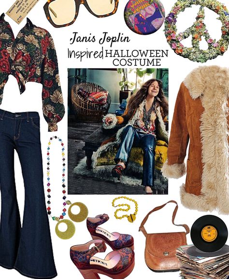 celeb costume = Janis Joplin Outfit | ShopLook Janis Joplin Inspired Outfits, Janice Joplin Costume, Janis Joplin Halloween Costume, Hippie Diy Costume, Diy 70s Costume Women, Janis Joplin Costume, Woodstock Party Outfit, Hippie Costume Ideas Diy, Woodstock Outfit Ideas