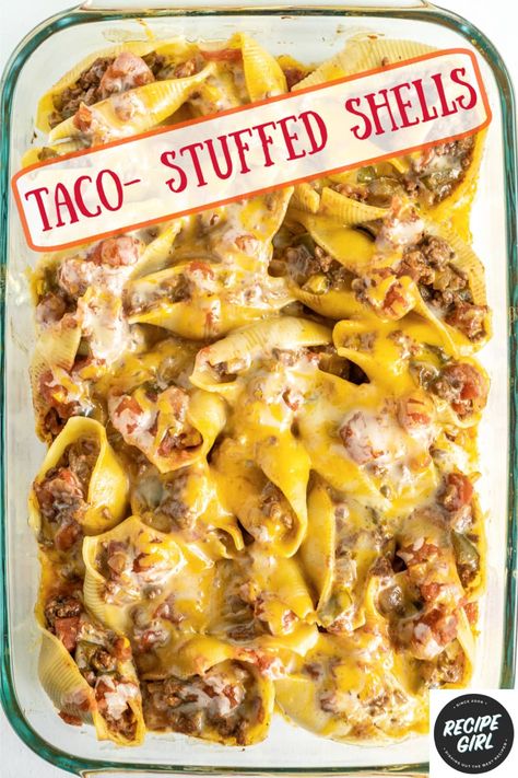 Taco Stuffed Baked Pasta Shells recipe from RecipeGirl.com #taco #stuffed #baked #pasta #shells #recipe #RecipeGirl Baked Pasta Shells, Pasta Shells Recipe, Magical Slow Cooker, The Magical Slow Cooker, Shells Recipe, Pasta Shells, Baked Pasta, Stuffed Shells Recipe, Recipe Girl