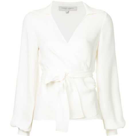 Carolina Herrera bishop sleeve wrap blouse (7.755 DKK) ❤ liked on Polyvore featuring tops, blouses, white, silk wrap blouse, white silk top, deep v neck blouse, white wrap blouse and white wrap top White Wrap Blouse, Designer Blouses Online, White Wrap Top, White Silk Top, Flared Sleeves Top, Blouse Designs Latest, Designer Blouses, Bishop Sleeve, Silk Wrap