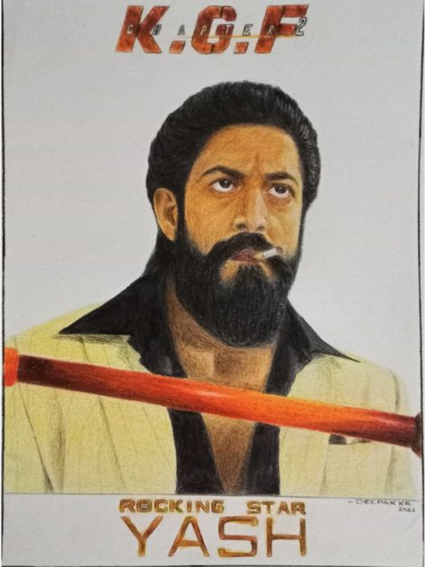 Kgf Drawing, Yash Drawing, Drawing Colour Pencil, Colour Pencil Portrait, Yash Kgf, Rocking Star Yash, Kgf Chapter 2, Colour Pencil Drawing, Dotted Drawings