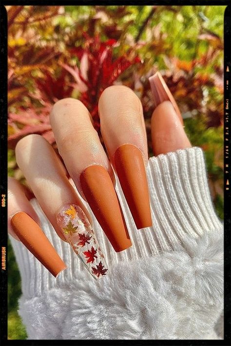 Coffin Nails - Acrylic Nails - Long Nails Orange Nail Designs, Thanksgiving Nail Designs, Hidden Tattoos, Orange Nail, Thanksgiving Nail, November Nails, Pumpkin Nails, Fall Acrylic Nails, Acrylic Coffin