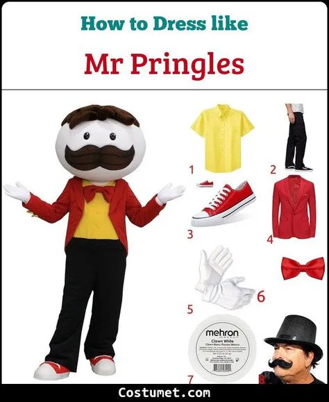 Mr. Pringles Costume for Cosplay & Halloween 2023 Mr Pringles, Red And White Sneakers, White Face Paint, Pringles Can, Logo Character, Fancy Costumes, Diy Halloween Costume, Costume For Halloween, Blazer White